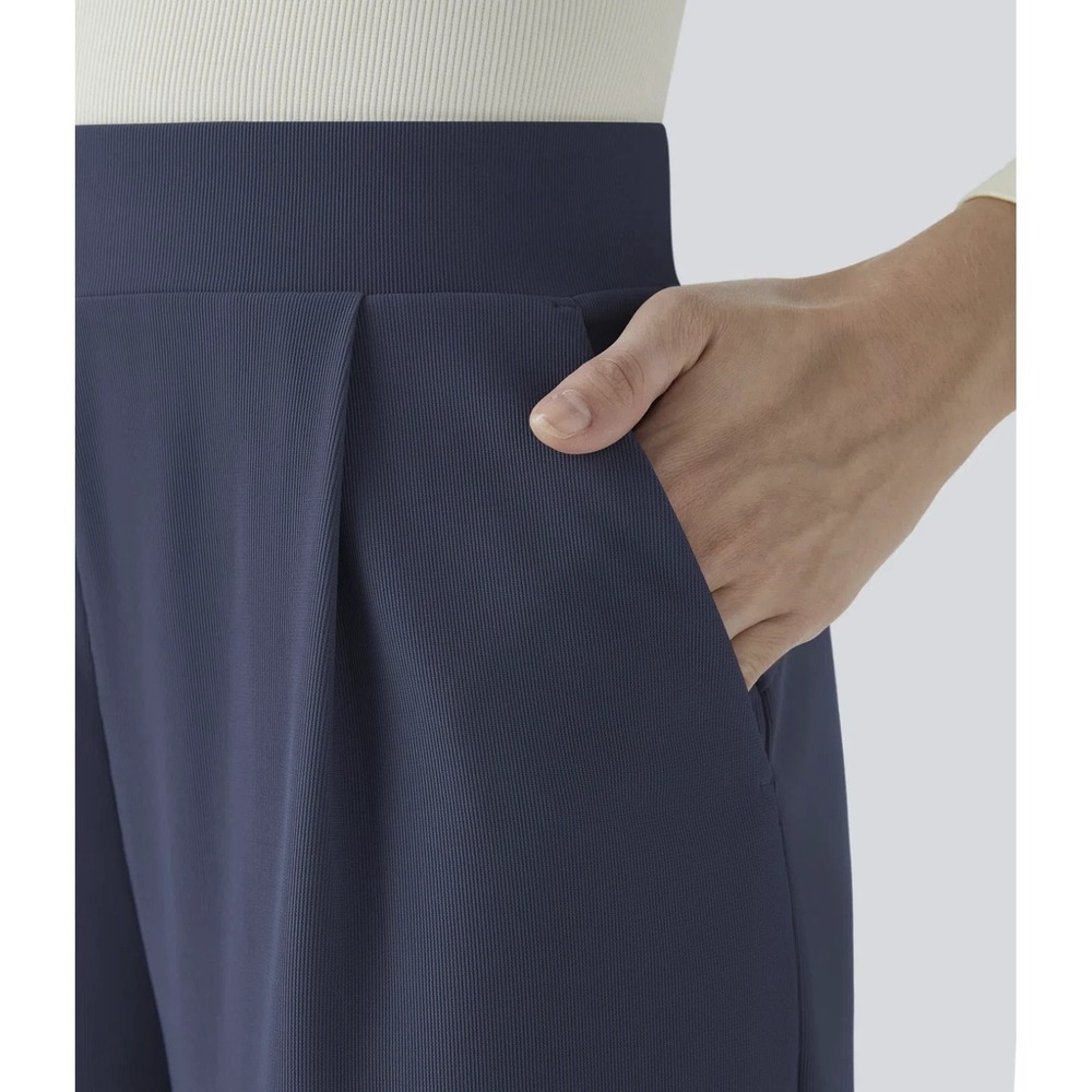Halara Flex High Waisted Wide Leg Pants Micro Waffle Blue Womens LP Large Petite - Picture 4 of 14